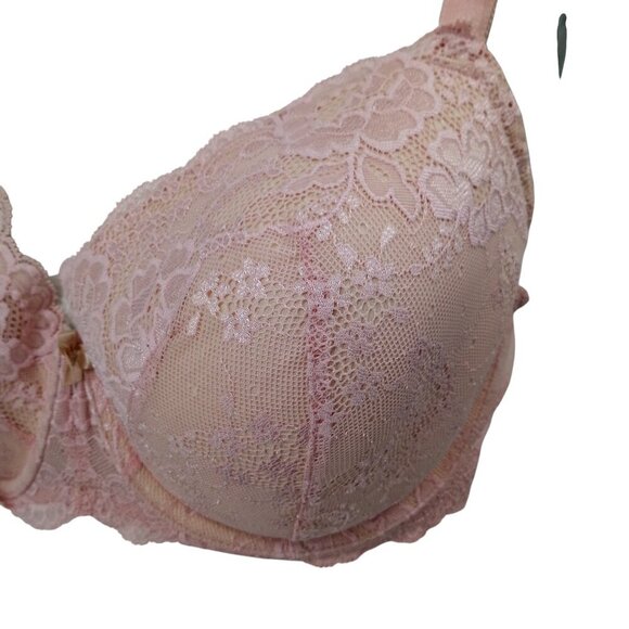 Victorias Secret Lined Demi Pink Underwire Lace Bra Size 38DD Adjustable Beige - Picture 2 of 10